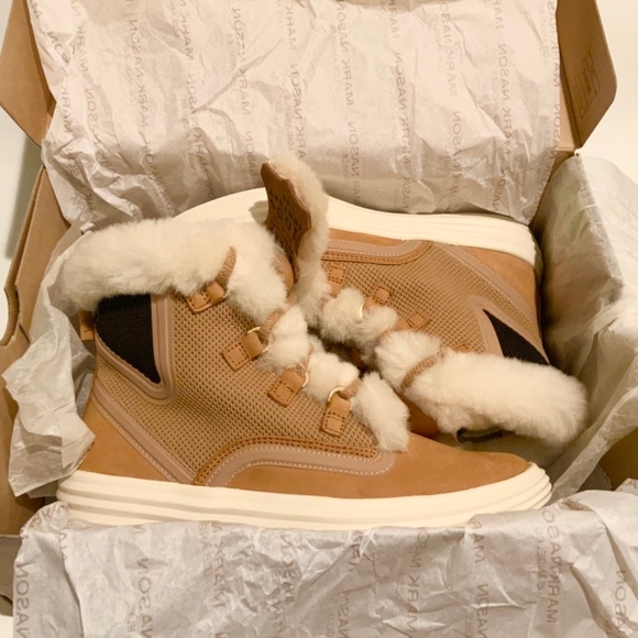 Mark Nason Los Angeles Shogun Genuine Sheep Shearling Fur Tan Suede Boots 6.5 - Picture 4 of 10